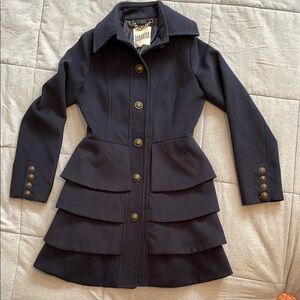 BB Dakota Sz S Navy Blue Women's Coat with Tiered Bottom